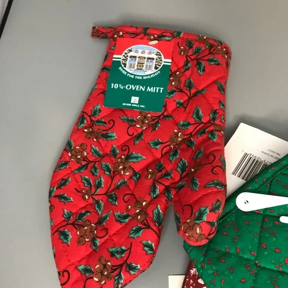 Vintage NOS 4pc Christmas holiday oven bake mitten gloves bundle - Picture 6 of 10